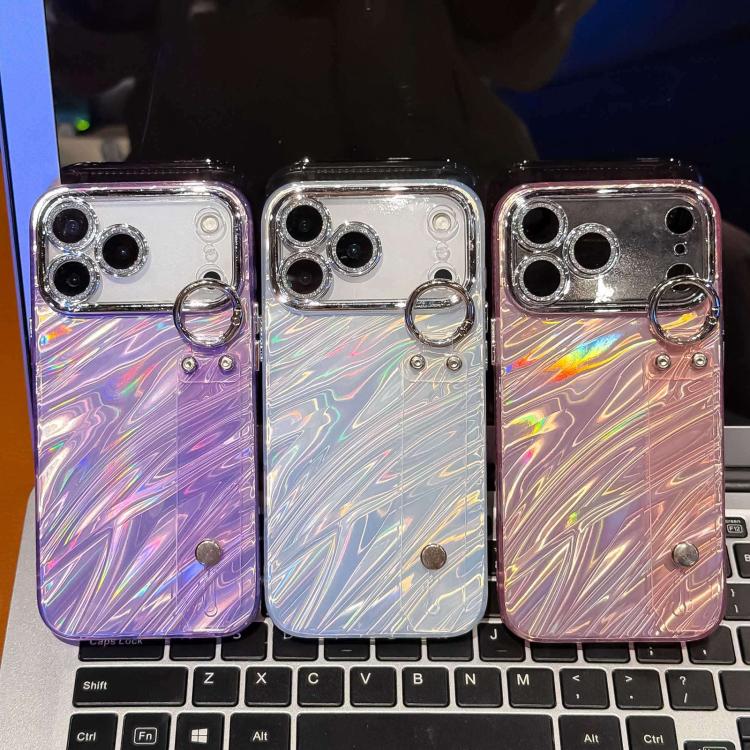 Capa de Telemóvel TPU com Suporte de Pulseira e Textura Ondulada Metalizada com Filme para Lente, Para iPhone 13