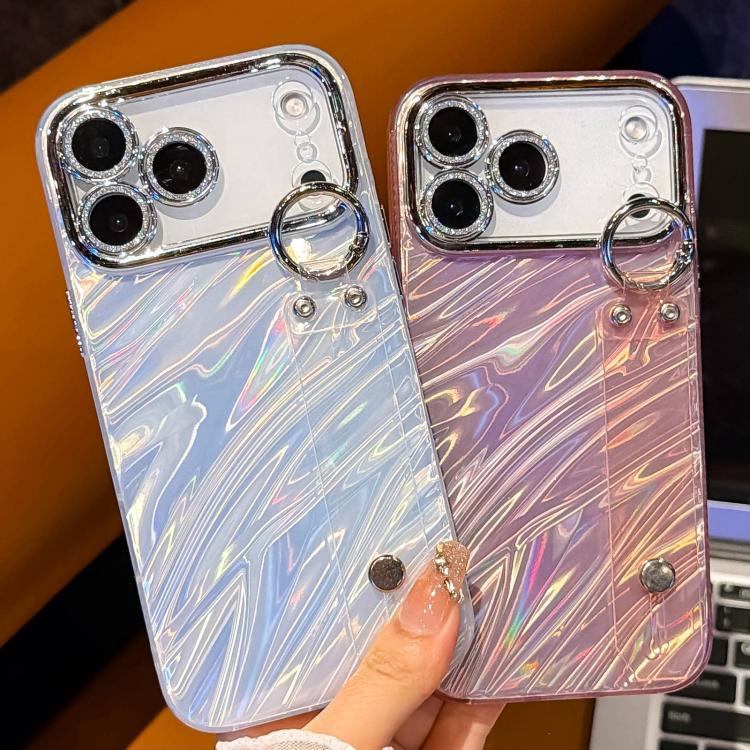 Capa de Telemóvel TPU com Suporte de Pulseira e Textura Ondulada Metalizada com Filme para Lente, Para iPhone 13