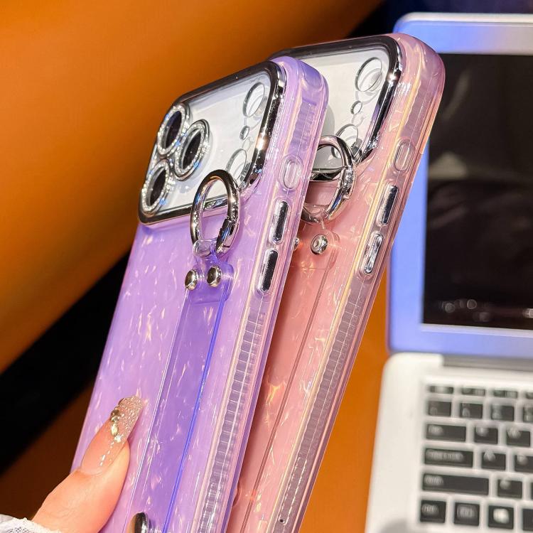 Capa de Telemóvel TPU com Suporte de Pulseira e Textura Ondulada Metalizada com Filme para Lente, Para iPhone 13