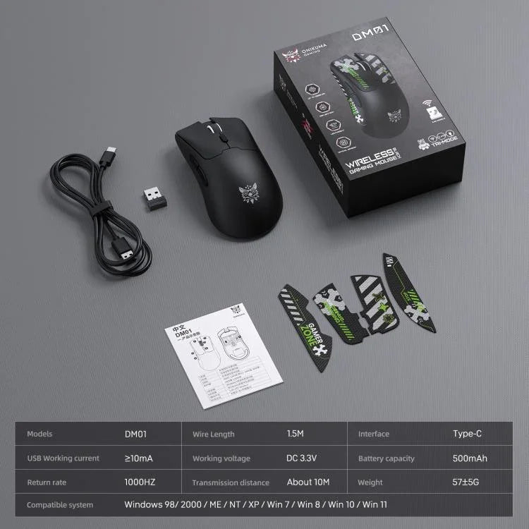 Rato Gaming ONIKUMA DM01 12800DPI 2.4GHz + BT + Com Fios Tri-modo, DM01
