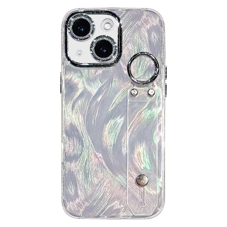 Capa de Telemóvel TPU com Suporte de Pulseira e Textura de Penas em Gaze Metalizada com Filme para Lente, Para iPhone 13