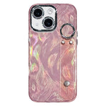 Capa de Telemóvel TPU com Suporte de Pulseira e Textura de Penas em Gaze Metalizada com Filme para Lente, Para iPhone 13