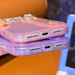 Capa de Telemóvel TPU com Suporte de Pulseira e Textura de Penas em Gaze Metalizada com Filme para Lente, Para iPhone 13