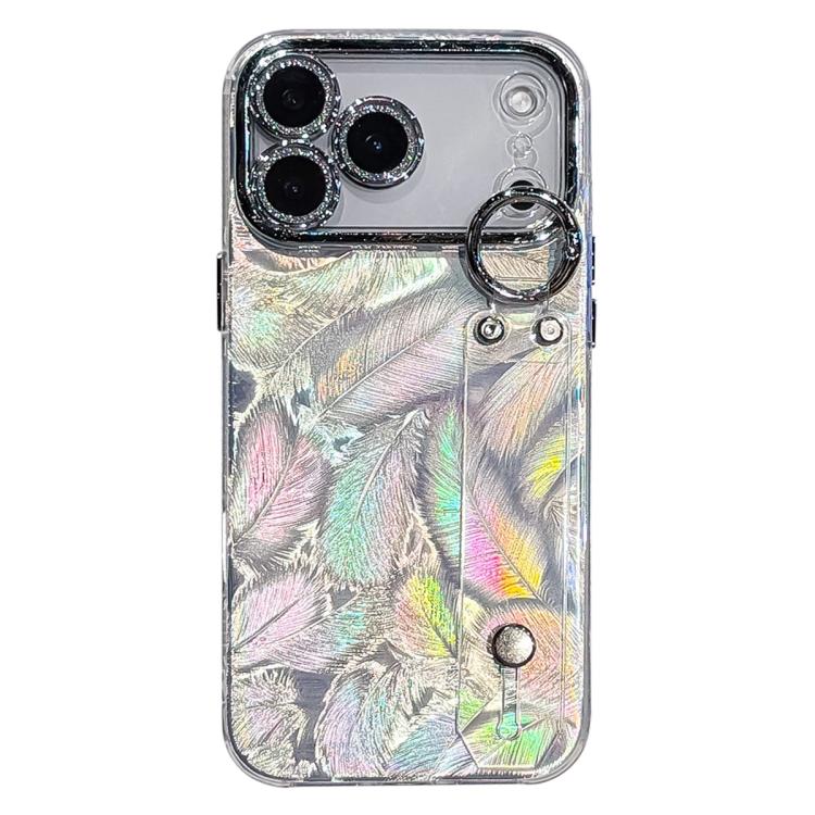 Plating Feather Texture Wristband Holder TPU Phone Case with Lens Film, For iPhone 17 Pro Max, For iPhone 17 Pro, For iPhone 17, For iPhone Air, For iPhone 16 Pro Max, For iPhone 16 Pro, For iPhone 16 Plus, For iPhone 16, For iPhone 15 Pro Max         ...