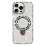 Capa de telemóvel IMD com suporte de pé e glitter de strass em ambos os lados, para iPhone 15 Pro Max, para iPhone 15 Pro, para iPhone 15, para iPhone 14, para iPhone 14 Pro, para iPhone 14 Pro Max, para iPhone 13 Pro Max, para iPhone 13 Pro