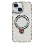 Capa de telemóvel IMD com suporte de pé e glitter de strass em ambos os lados, para iPhone 15 Pro Max, para iPhone 15 Pro, para iPhone 15, para iPhone 14, para iPhone 14 Pro, para iPhone 14 Pro Max, para iPhone 13 Pro Max, para iPhone 13 Pro