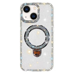 Capa de telemóvel IMD com suporte de pé e glitter de strass em ambos os lados, para iPhone 15 Pro Max, para iPhone 15 Pro, para iPhone 15, para iPhone 14, para iPhone 14 Pro, para iPhone 14 Pro Max, para iPhone 13 Pro Max, para iPhone 13 Pro