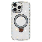 Capa de telemóvel IMD com suporte de pé e glitter de strass em ambos os lados, para iPhone 15 Pro Max, para iPhone 15 Pro, para iPhone 15, para iPhone 14, para iPhone 14 Pro, para iPhone 14 Pro Max, para iPhone 13 Pro Max, para iPhone 13 Pro