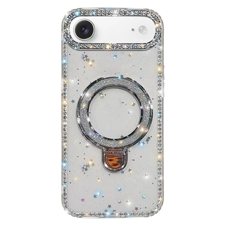 Capa de telemóvel IMD com suporte de pé e glitter de strass em ambos os lados, para iPhone 17 Pro Max, para iPhone 17 Pro, para iPhone 17, para iPhone Air, para iPhone 16 Pro Max, para iPhone 16 Pro, para iPhone 16 Plus, para iPhone 16