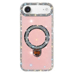 Capa de telemóvel IMD com suporte de pé e glitter de strass em ambos os lados, para iPhone 17 Pro Max, para iPhone 17 Pro, para iPhone 17, para iPhone Air, para iPhone 16 Pro Max, para iPhone 16 Pro, para iPhone 16 Plus, para iPhone 16