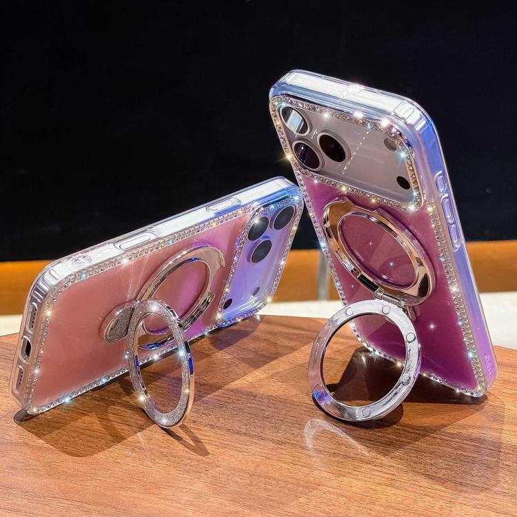 Capa de telemóvel IMD com suporte de pé e glitter de strass em ambos os lados, para iPhone 15 Pro Max, para iPhone 15 Pro, para iPhone 15, para iPhone 14, para iPhone 14 Pro, para iPhone 14 Pro Max, para iPhone 13 Pro Max, para iPhone 13 Pro