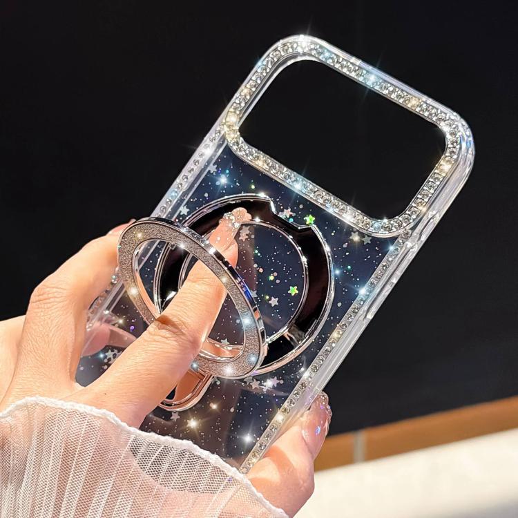 Capa de telemóvel IMD com suporte de pé e glitter de strass em ambos os lados, para iPhone 15 Pro Max, para iPhone 15 Pro, para iPhone 15, para iPhone 14, para iPhone 14 Pro, para iPhone 14 Pro Max, para iPhone 13 Pro Max, para iPhone 13 Pro