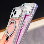 Capa de telemóvel IMD com suporte de pé e glitter de strass em ambos os lados, para iPhone 15 Pro Max, para iPhone 15 Pro, para iPhone 15, para iPhone 14, para iPhone 14 Pro, para iPhone 14 Pro Max, para iPhone 13 Pro Max, para iPhone 13 Pro