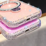 Capa de telemóvel IMD com suporte de pé e glitter de strass em ambos os lados, para iPhone 17 Pro Max, para iPhone 17 Pro, para iPhone 17, para iPhone Air, para iPhone 16 Pro Max, para iPhone 16 Pro, para iPhone 16 Plus, para iPhone 16