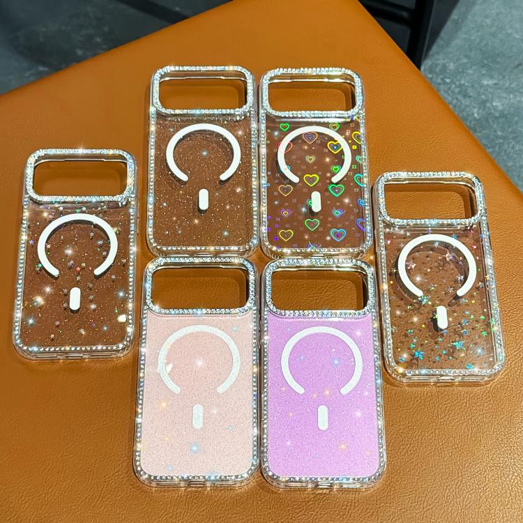 Capa de telemóvel magnética híbrida IMD PC TPU com strass em ambos os lados, para iPhone 13