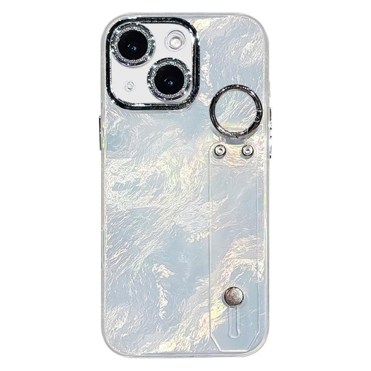 Capa para telemóvel TPU com suporte de pulseira textura metálica tipo folha de revestimento com película para lente, para iPhone 13