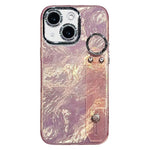 Capa para telemóvel TPU com suporte de pulseira textura metálica tipo folha de revestimento com película para lente, para iPhone 13