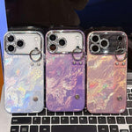 Capa para telemóvel TPU com suporte de pulseira textura metálica tipo folha de revestimento com película para lente, para iPhone 13