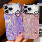 Capa para telemóvel TPU com suporte de pulseira textura metálica tipo folha de revestimento com película para lente, para iPhone 13