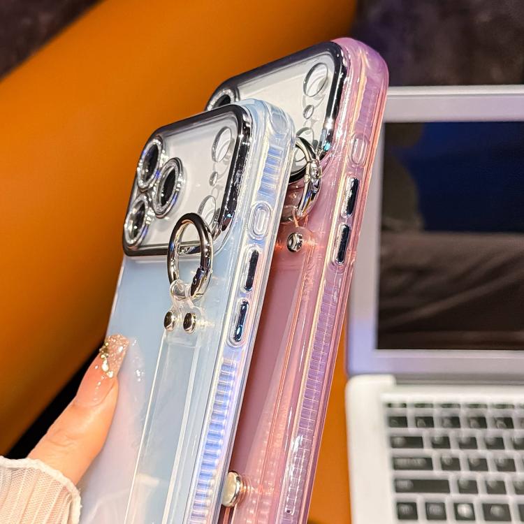 Capa para telemóvel TPU com suporte de pulseira textura metálica tipo folha de revestimento com película para lente, para iPhone 13