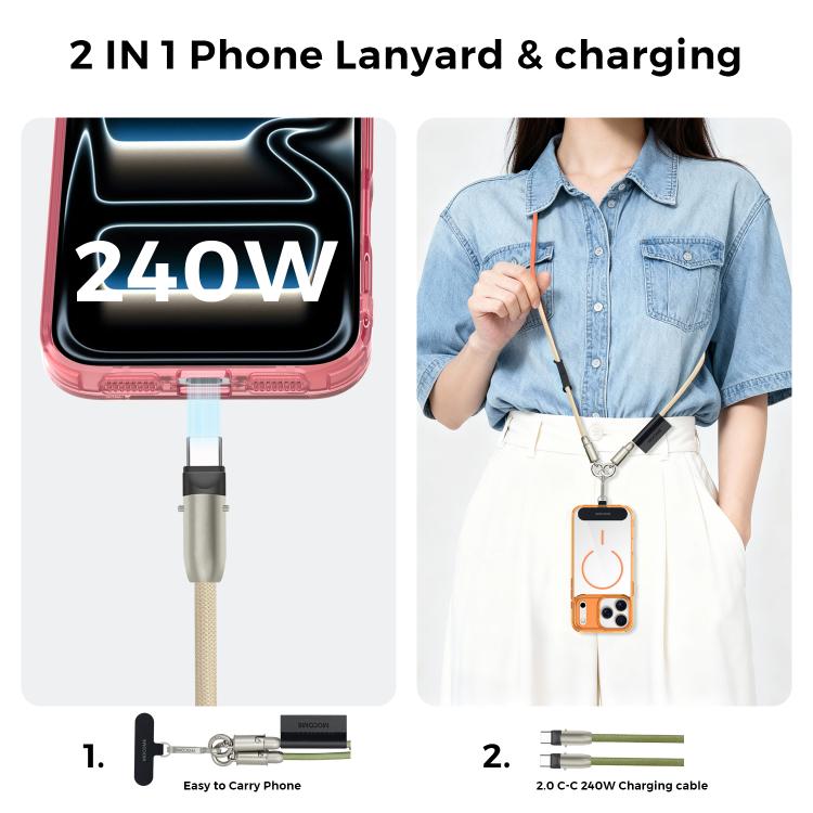 MOCOME W3 Cabo de Carregamento Multifuncional Type-C para Type-C com Correia Ajustável para Telefone em Tira Cruzada