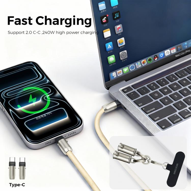 MOCOME W3 Cabo de Carregamento Multifuncional Type-C para Type-C com Correia Ajustável para Telefone em Tira Cruzada