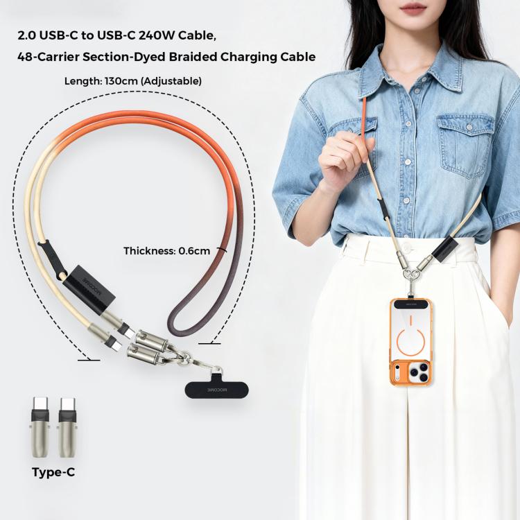 MOCOME W3 Cabo de Carregamento Multifuncional Type-C para Type-C com Correia Ajustável para Telefone em Tira Cruzada