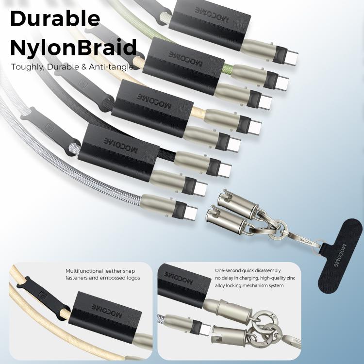 MOCOME W3 Cabo de Carregamento Multifuncional Type-C para Type-C com Correia Ajustável para Telefone em Tira Cruzada