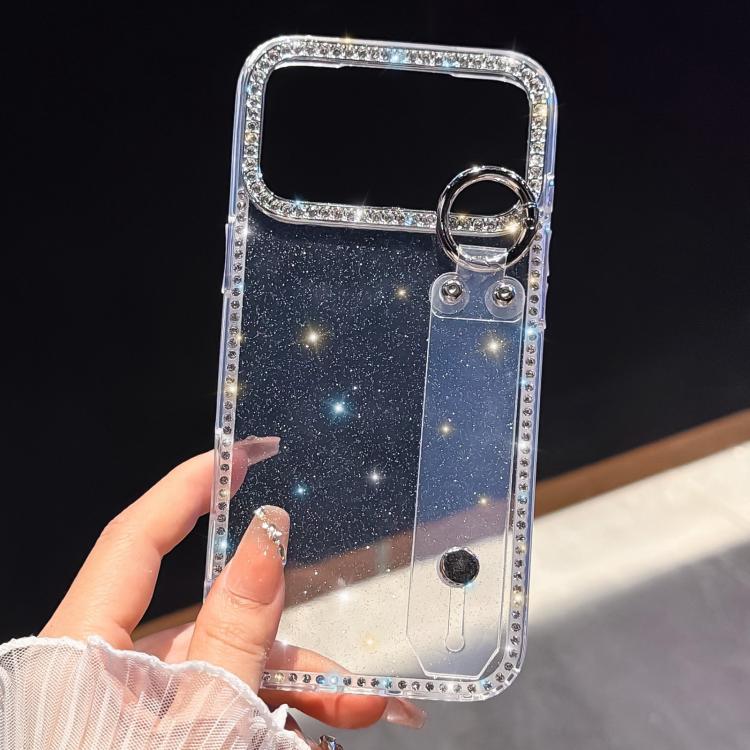 Capa de telemóvel com suporte de pulseira com glitter de pedras brilhantes, para iPhone 17 Pro, para iPhone 17, para iPhone Air, para iPhone 16 Pro Max, para iPhone 16 Pro, para iPhone 16 Plus, para iPhone 16, para iPhone 15 Pro Max