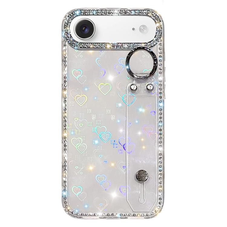 Capa de telemóvel com suporte de pulseira com glitter de pedras brilhantes, para iPhone 17 Pro, para iPhone 17, para iPhone Air, para iPhone 16 Pro Max, para iPhone 16 Pro, para iPhone 16 Plus, para iPhone 16, para iPhone 15 Pro Max