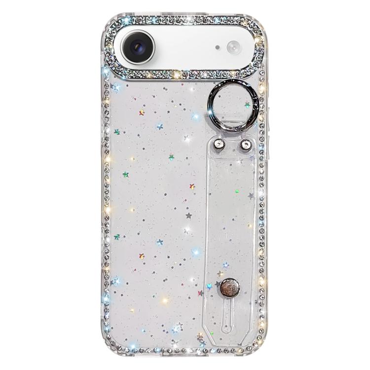 Capa de telemóvel com suporte de pulseira com glitter de pedras brilhantes, para iPhone 17 Pro, para iPhone 17, para iPhone Air, para iPhone 16 Pro Max, para iPhone 16 Pro, para iPhone 16 Plus, para iPhone 16, para iPhone 15 Pro Max