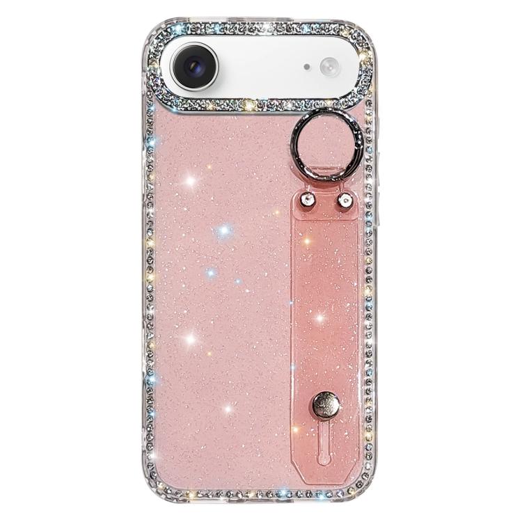 Capa de telemóvel com suporte de pulseira com glitter de pedras brilhantes, para iPhone 17 Pro, para iPhone 17, para iPhone Air, para iPhone 16 Pro Max, para iPhone 16 Pro, para iPhone 16 Plus, para iPhone 16, para iPhone 15 Pro Max