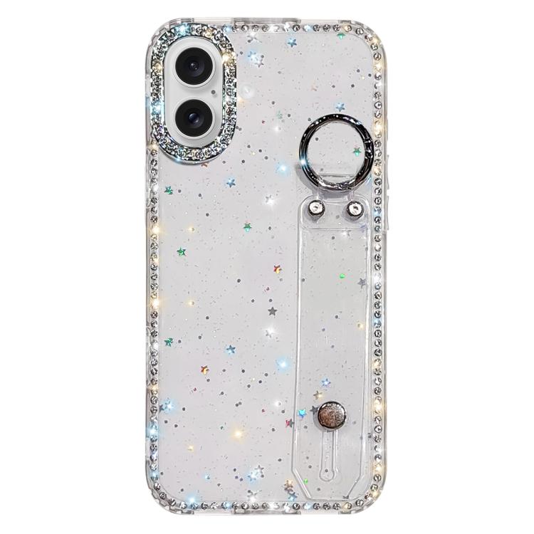 Capa de telemóvel com suporte de pulseira com glitter de pedras brilhantes, para iPhone 17 Pro, para iPhone 17, para iPhone Air, para iPhone 16 Pro Max, para iPhone 16 Pro, para iPhone 16 Plus, para iPhone 16, para iPhone 15 Pro Max