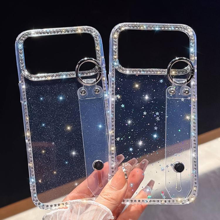 Capa de telemóvel com suporte de pulseira com glitter de pedras brilhantes, para iPhone 17 Pro, para iPhone 17, para iPhone Air, para iPhone 16 Pro Max, para iPhone 16 Pro, para iPhone 16 Plus, para iPhone 16, para iPhone 15 Pro Max