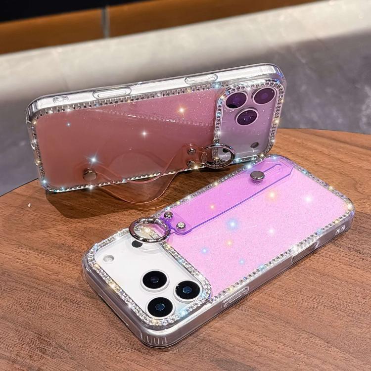 Capa de telemóvel com suporte de pulseira com glitter de pedras brilhantes, para iPhone 17 Pro, para iPhone 17, para iPhone Air, para iPhone 16 Pro Max, para iPhone 16 Pro, para iPhone 16 Plus, para iPhone 16, para iPhone 15 Pro Max