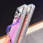 Capa de telemóvel com suporte de pulseira com glitter de pedras brilhantes, para iPhone 17 Pro, para iPhone 17, para iPhone Air, para iPhone 16 Pro Max, para iPhone 16 Pro, para iPhone 16 Plus, para iPhone 16, para iPhone 15 Pro Max
