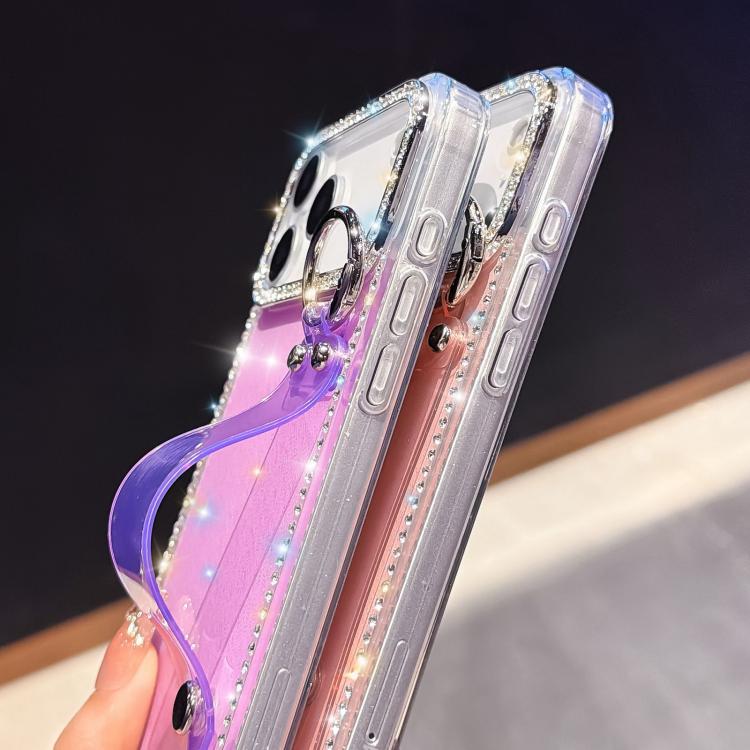 Capa de telemóvel com suporte de pulseira com glitter de pedras brilhantes, para iPhone 17 Pro, para iPhone 17, para iPhone Air, para iPhone 16 Pro Max, para iPhone 16 Pro, para iPhone 16 Plus, para iPhone 16, para iPhone 15 Pro Max