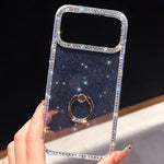 Capa de telemóvel híbrida em TPU e PC IMD com suporte anelar e strass em ambos os lados, para iPhone 17 Pro Max, para iPhone 17 Pro, para iPhone 17, para iPhone Air, para iPhone 16 Pro Max, para iPhone 16 Pro, para iPhone 16 Plus, para iPhone 16