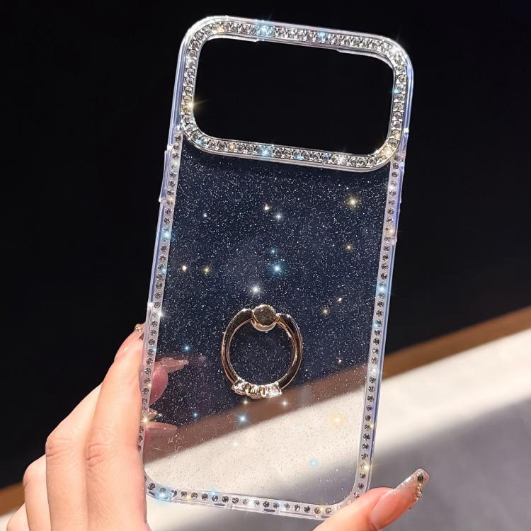 Capa de telemóvel híbrida em TPU e PC IMD com suporte anelar e strass em ambos os lados, para iPhone 17 Pro Max, para iPhone 17 Pro, para iPhone 17, para iPhone Air, para iPhone 16 Pro Max, para iPhone 16 Pro, para iPhone 16 Plus, para iPhone 16