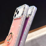 Capa de telemóvel híbrida em TPU e PC IMD com suporte anelar e strass em ambos os lados, para iPhone 17 Pro Max, para iPhone 17 Pro, para iPhone 17, para iPhone Air, para iPhone 16 Pro Max, para iPhone 16 Pro, para iPhone 16 Plus, para iPhone 16