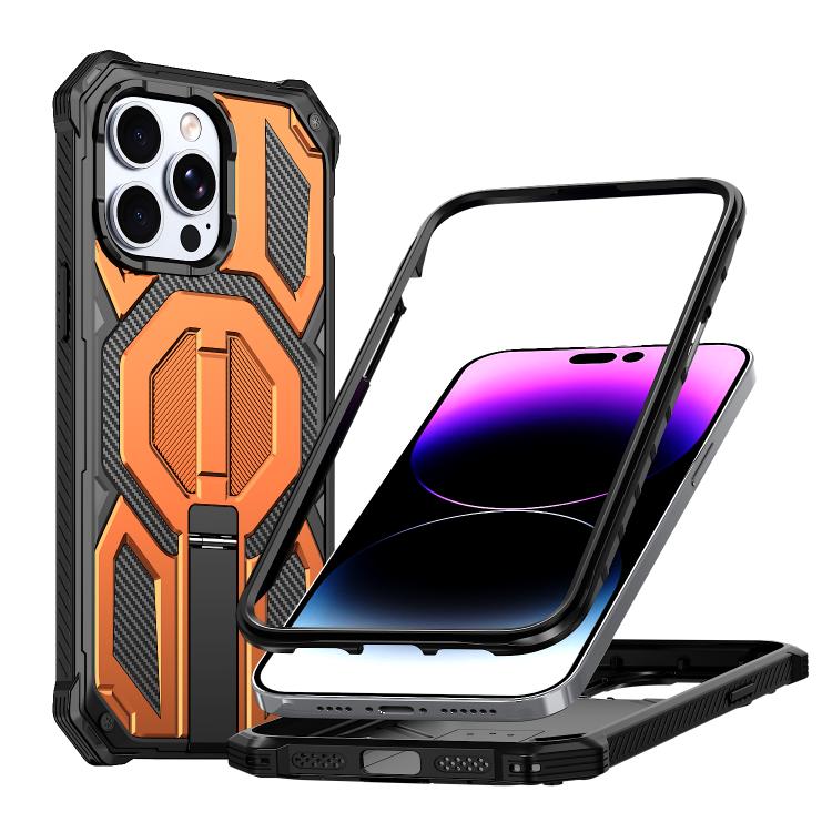 Capa para telemóvel magnética resistente a choques com suporte metálico oculto, para iPhone 13 Pro