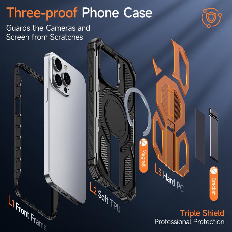 Capa para telemóvel magnética resistente a choques com suporte metálico oculto, para iPhone 13 Pro