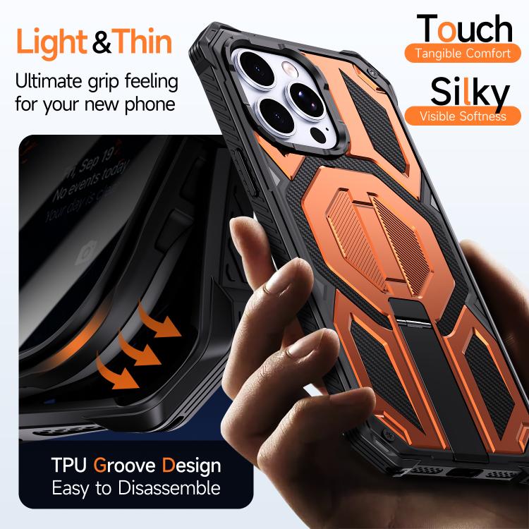 Capa para telemóvel magnética resistente a choques com suporte metálico oculto, para iPhone 13 Pro