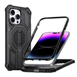 Capa para telemóvel magnética resistente a choques com suporte metálico oculto, para iPhone 13 Pro