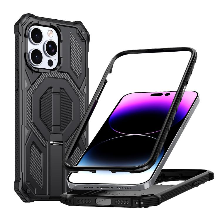 Capa para telemóvel magnética resistente a choques com suporte metálico oculto, para iPhone 13 Pro
