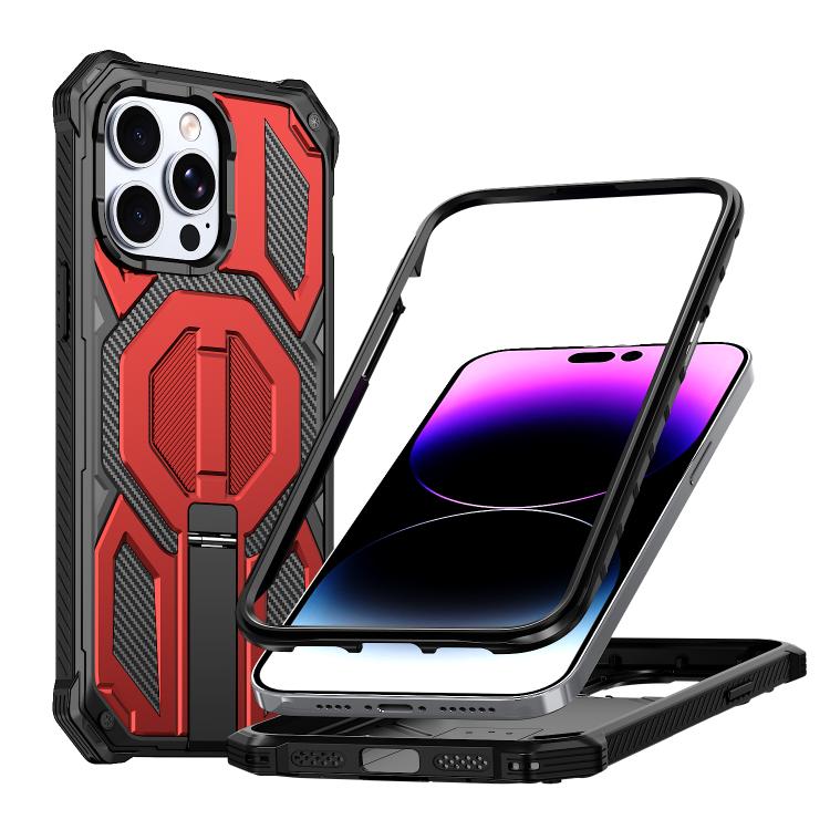 Capa para telemóvel magnética resistente a choques com suporte metálico oculto, para iPhone 13 Pro