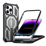 Capa para telemóvel magnética resistente a choques com suporte metálico oculto, para iPhone 13 Pro