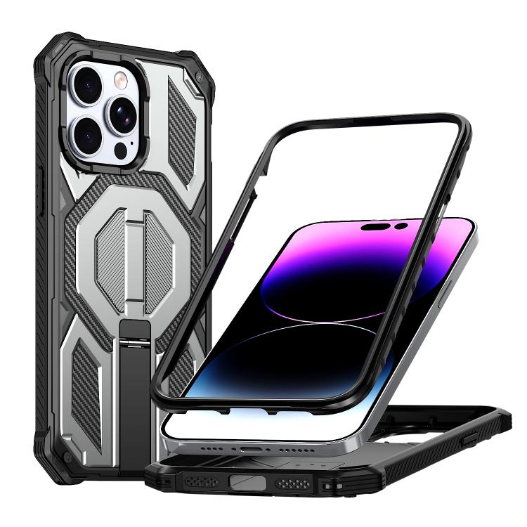 Capa para telemóvel magnética resistente a choques com suporte metálico oculto, para iPhone 13 Pro