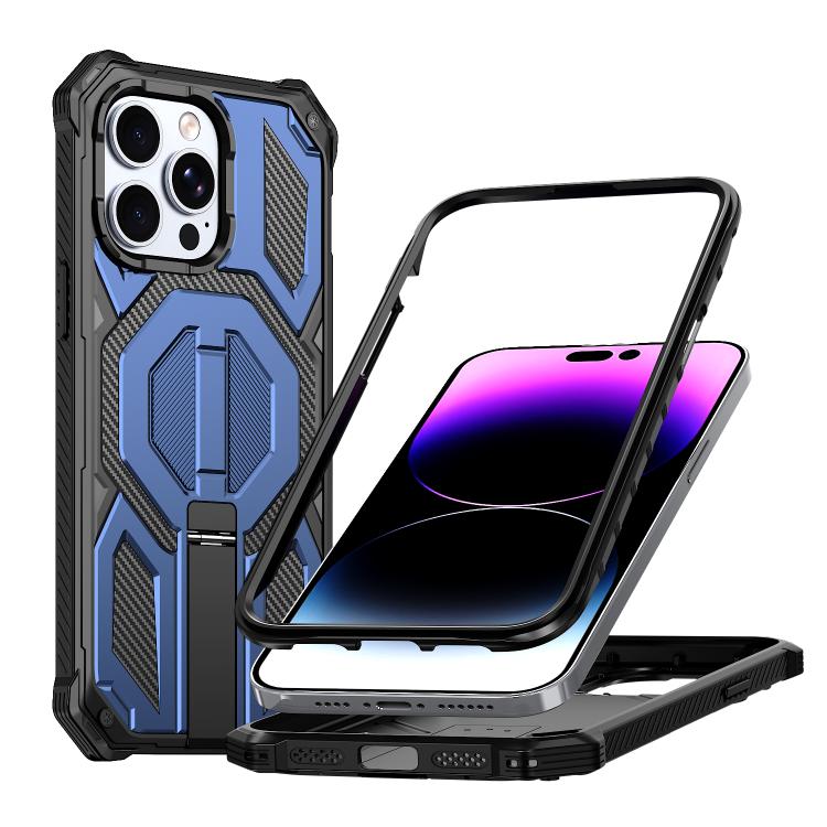Capa para telemóvel magnética resistente a choques com suporte metálico oculto, para iPhone 13 Pro