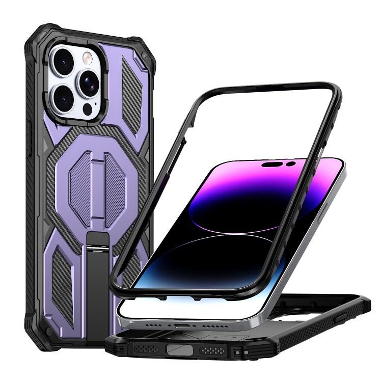 Capa para telemóvel magnética resistente a choques com suporte metálico oculto, para iPhone 13 Pro